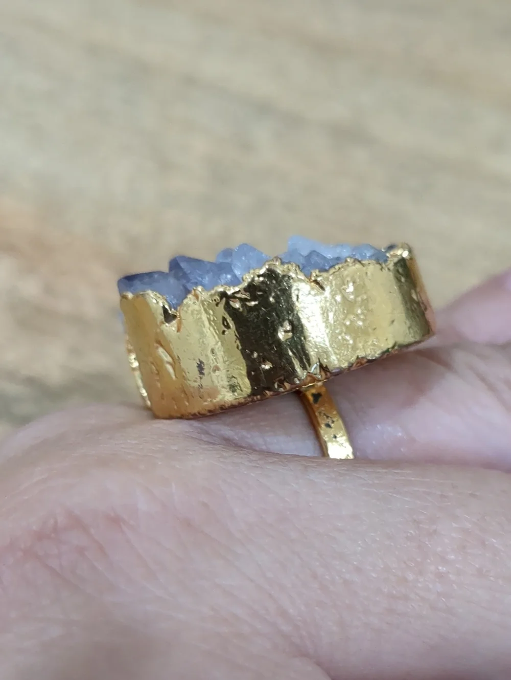 Gold-Plated Ring with Lavender Raw Druzy